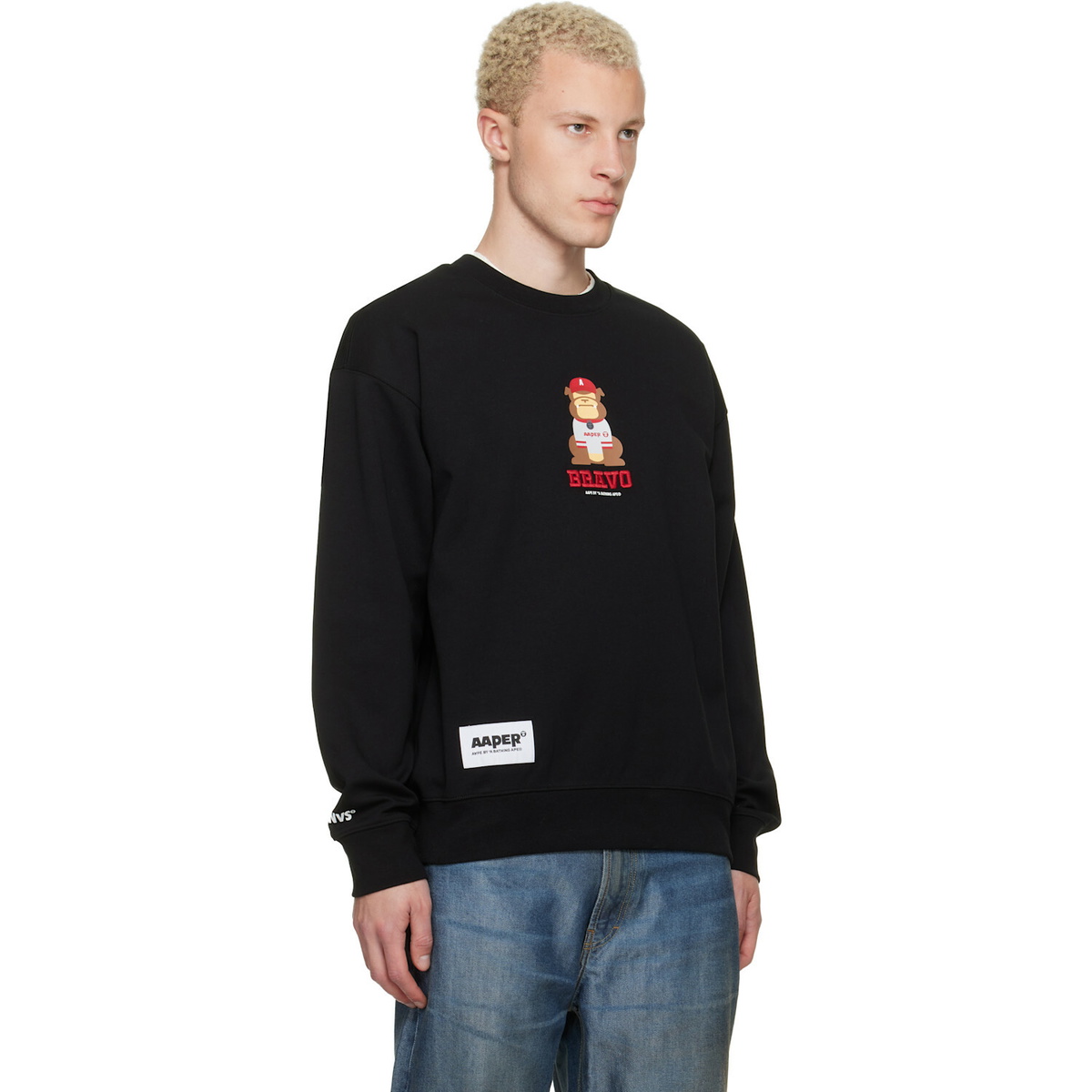 AAPE by A Bathing Ape Black 'AAPER' Crew Neck Sweatshirt
