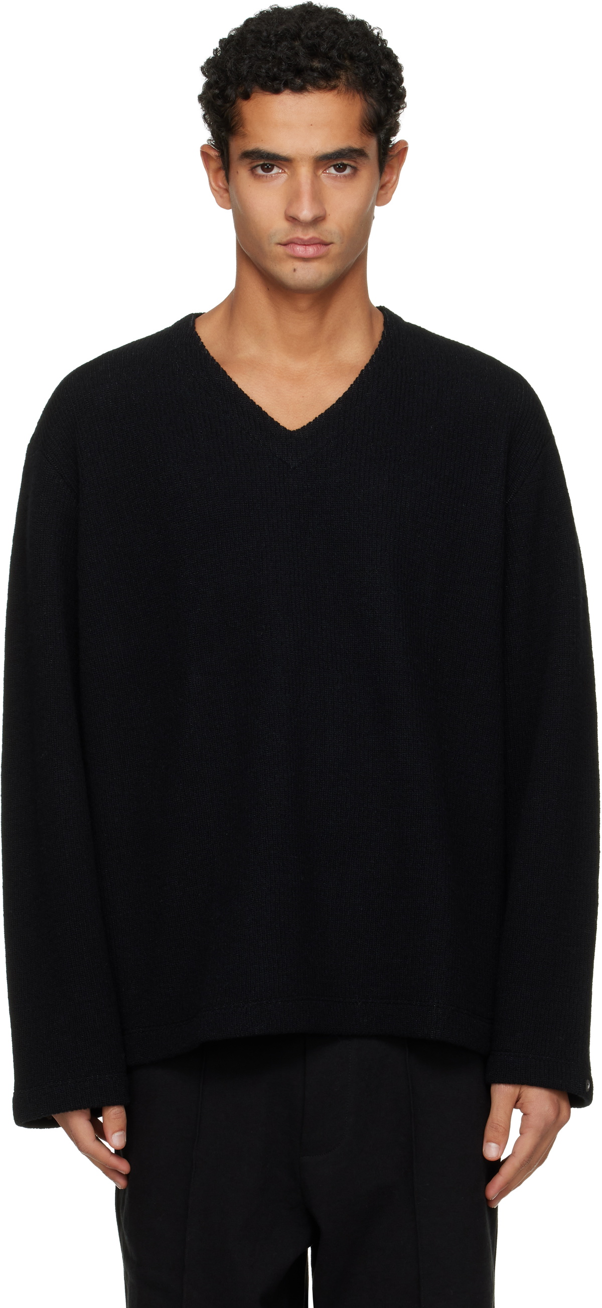 Lady White Co. Black V-Neck Snap Sweater