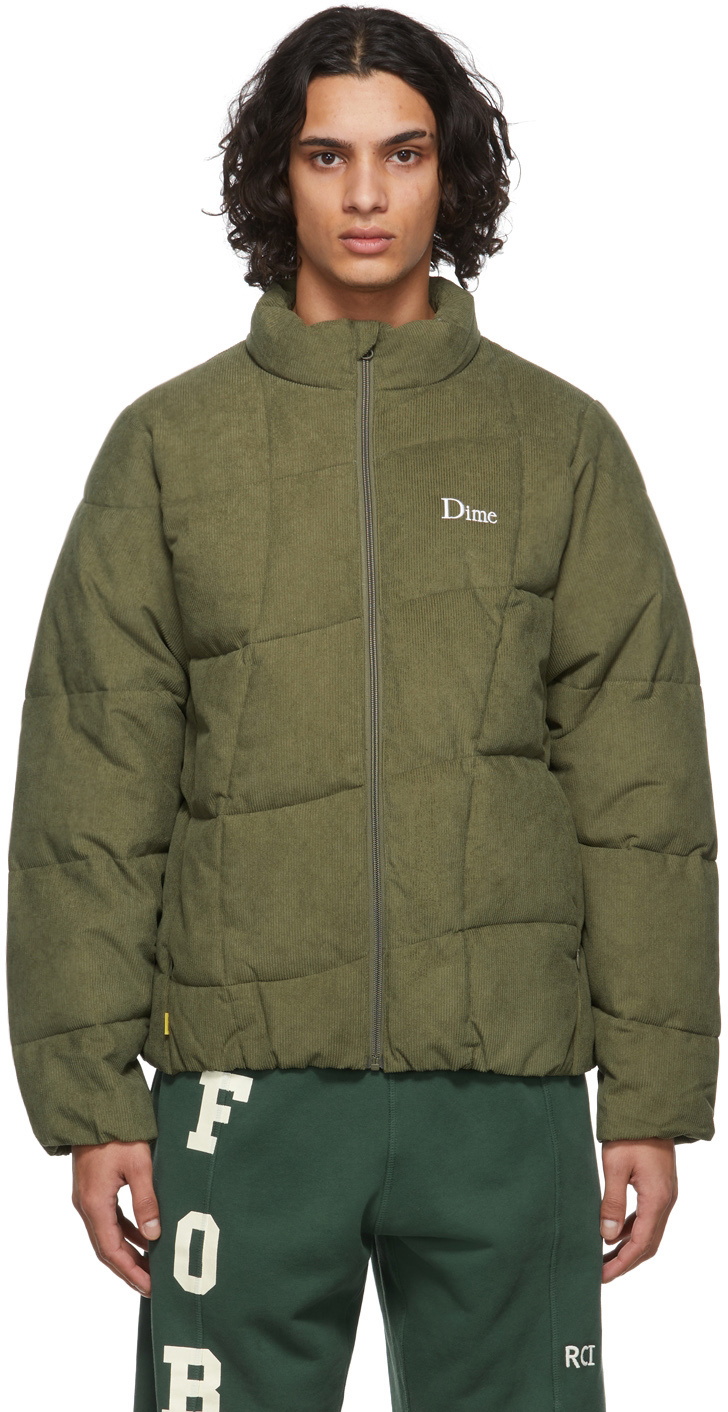 Dime Green Corduroy Wave Puffer Jacket Dime