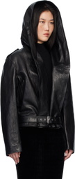 ALAÏA Black Hooded Biker Leather Jacket