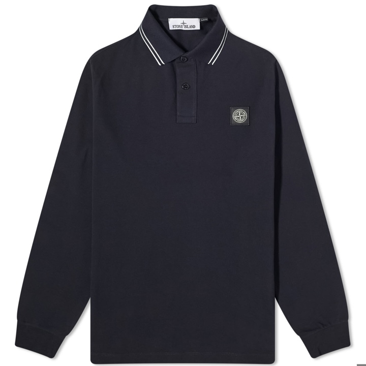 Photo: Stone Island Men's Long Sleeve Patch Polo Shirt in Navy Blue