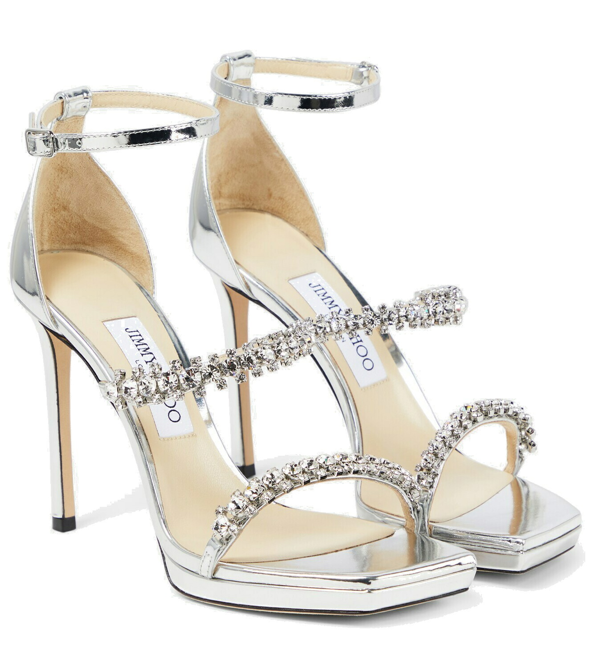 関税・送料込み【JIMMY CHOO】embellished glitter sandals Azia 95 glitter-embellished sandals in silver - Jimmy Choo