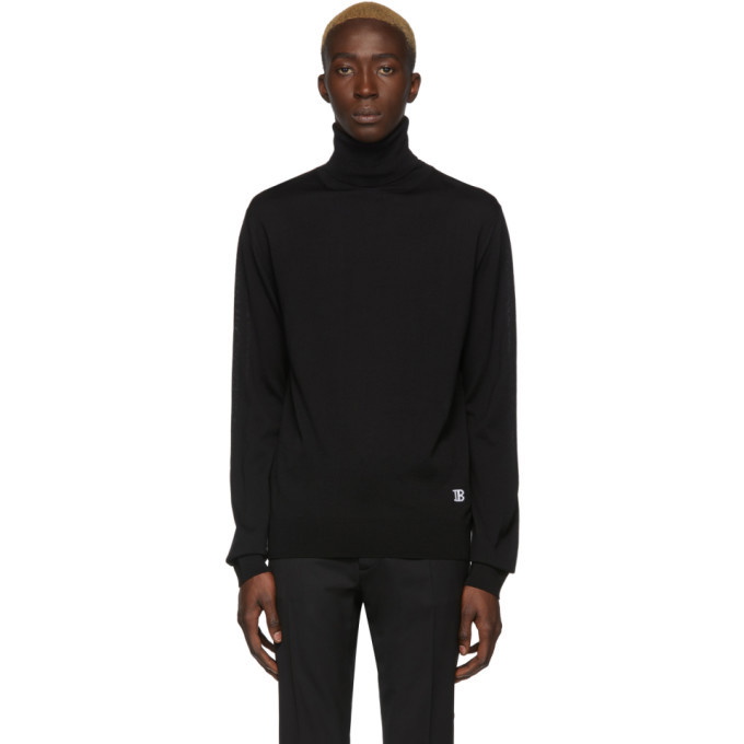 Photo: Balmain Black Wool Logo Turtleneck