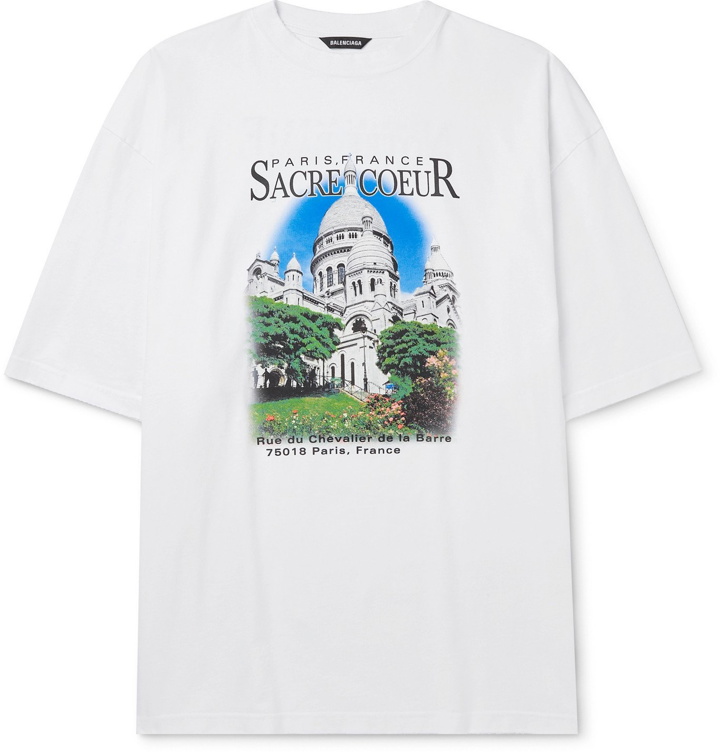 Photo: BALENCIAGA - Oversized Printed Cotton-Jersey T-Shirt - White