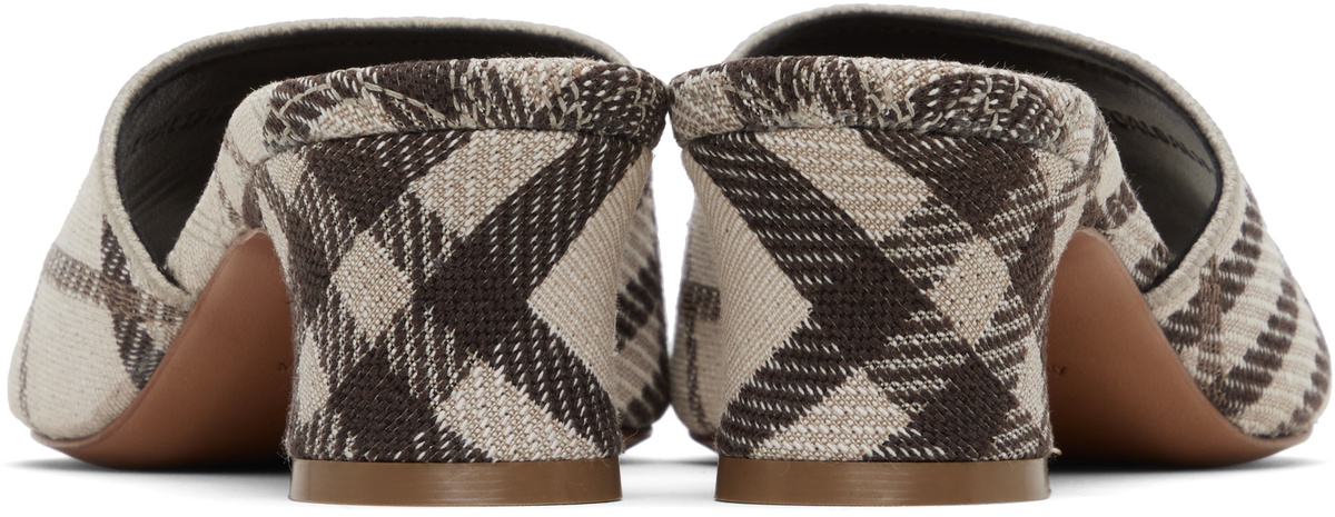 Burberry Brown & White Check Sloane Mule Heeled Sandals