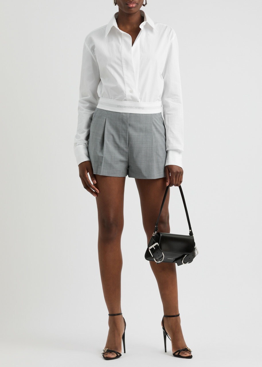 Alexander Wang Logo Pleated Wool-blend Shorts Light Grey Alexander