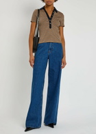 Veronica Beard Kearney Striped Stretch-cotton top Brown