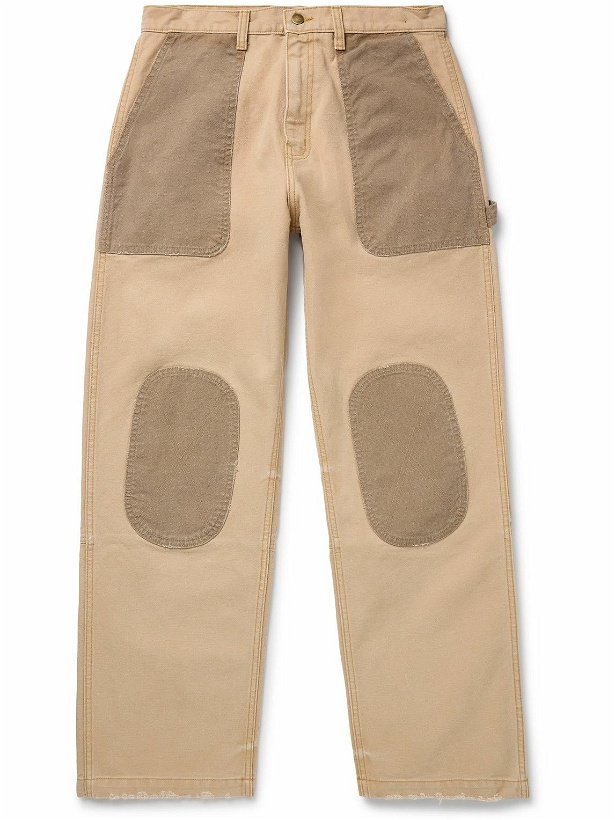Photo: Cherry Los Angeles - Safari Straight-Leg Distressed Two-Tone Cotton-Canvas Trousers - Neutrals
