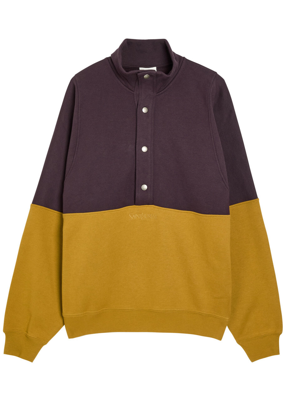 Saint Laurent Logo-embroidered Panelled Cotton Sweatshirt Brown