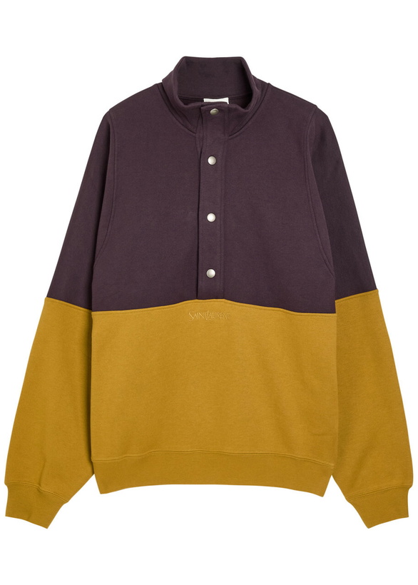 Photo: Saint Laurent Logo-embroidered Panelled Cotton Sweatshirt Brown