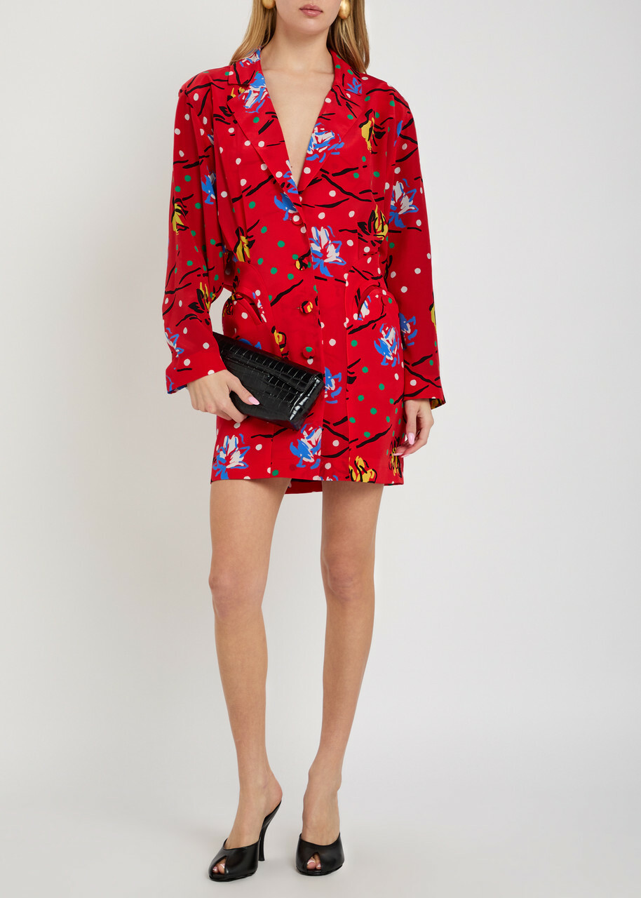 Blaze Milano Honeybelle Printed Silk Mini Shirt Dress Red