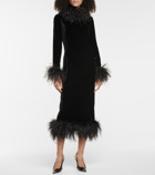 Saint Laurent Feather-trimmed velvet gown