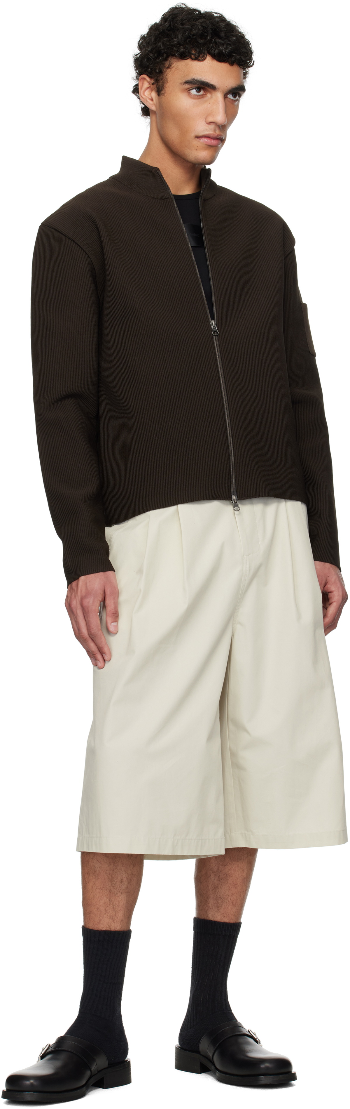 AMOMENTO Brown Mock Neck Zip-Up Cardigan