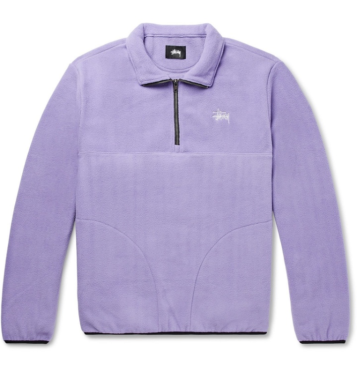 Photo: Stüssy - Logo-Embroidered Floral-Print Fleece Half-Zip Sweatshirt - Purple