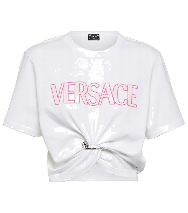 Photo: Versace Logo cotton cropped top