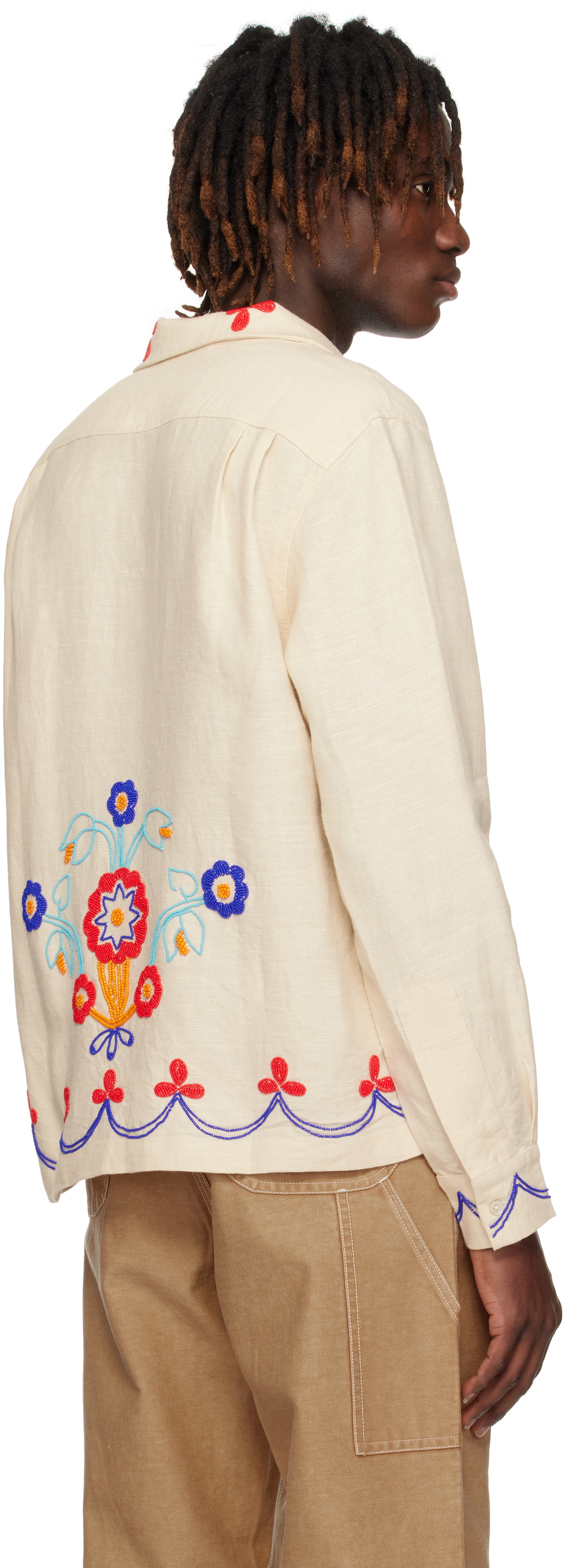 Bode Off-White Beaded Garden Party Shirt