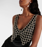 Self-Portrait Embellished satin minidress