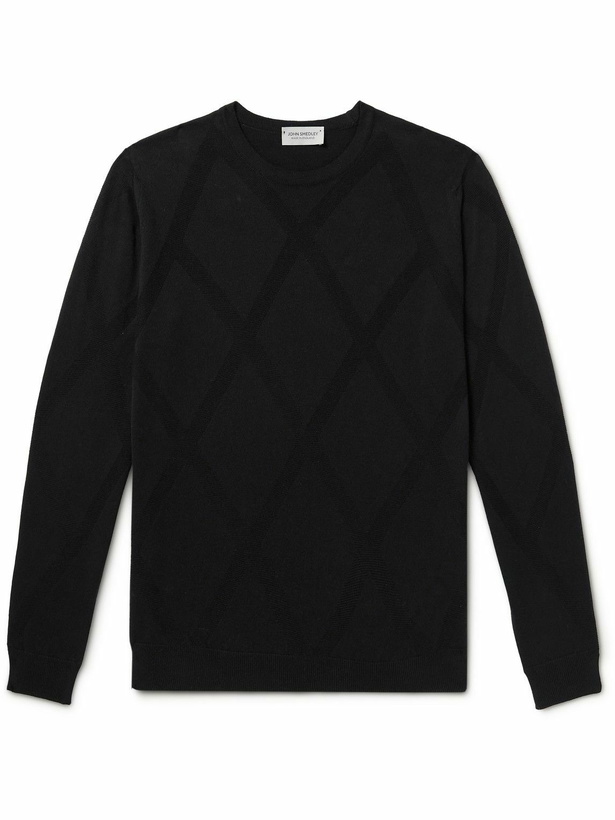 Photo: John Smedley - Galfin Sea Island Cotton-Jacquard Sweater - Black