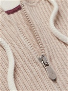 Brunello Cucinelli - Logo-Embroidered Ribbed Cashmere Zip-Up Hoodie - Neutrals