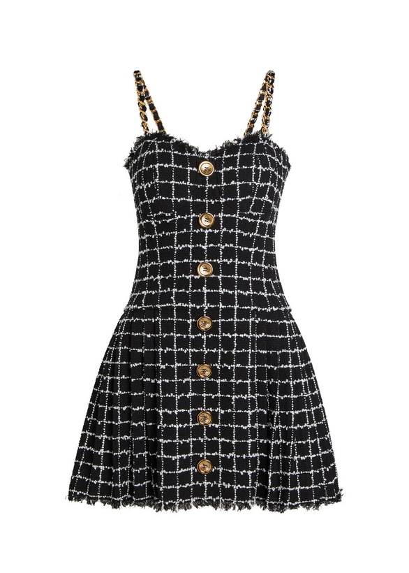 Photo: Balmain Checked Tweed Mini Dress Black And White