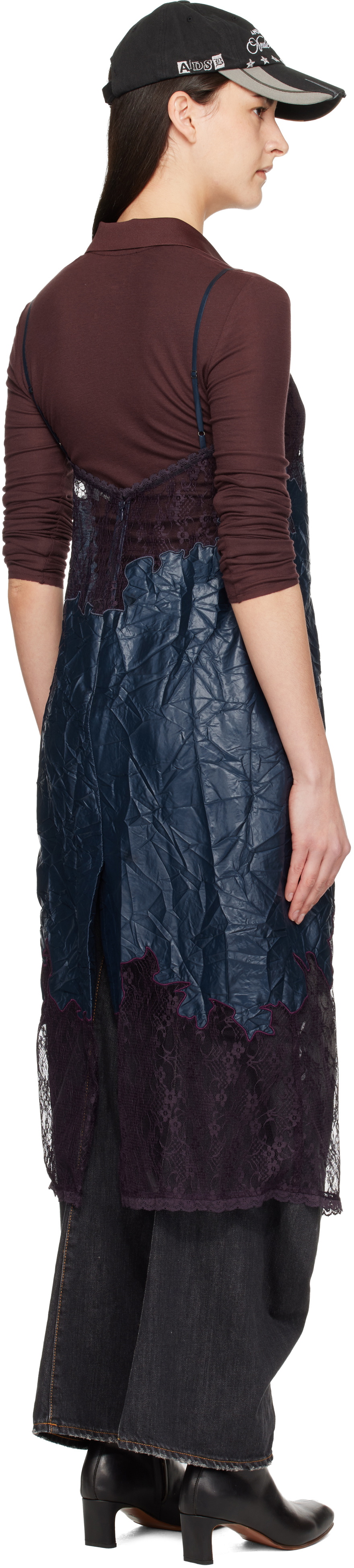 Andersson Bell Navy Embroidery Lace Midi Dress