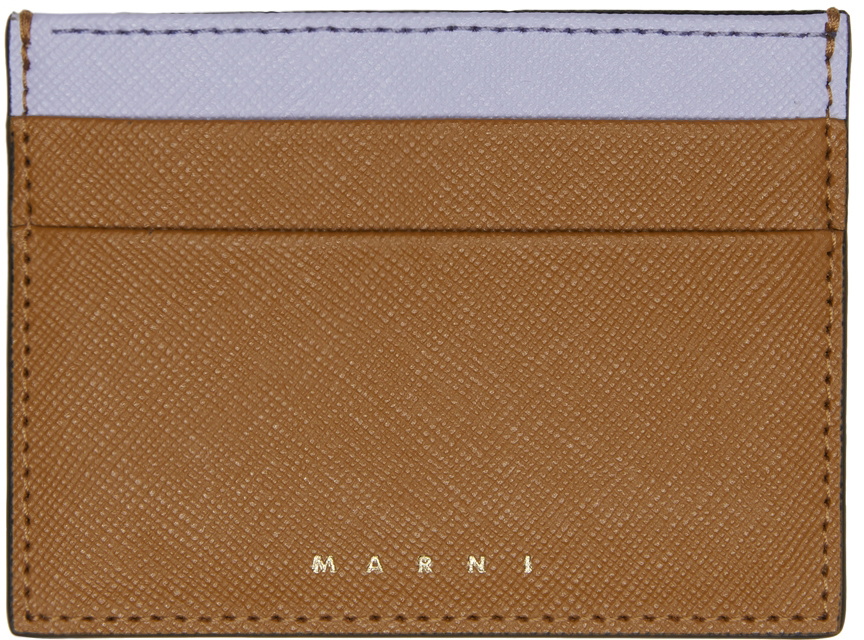 Orange and brown saffiano leather card case