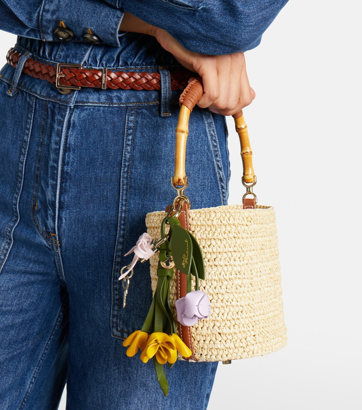 Self-Portrait Small raffia bucket bag