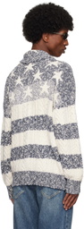 GUESS USA Blue & White American Cable Knit Cardigan