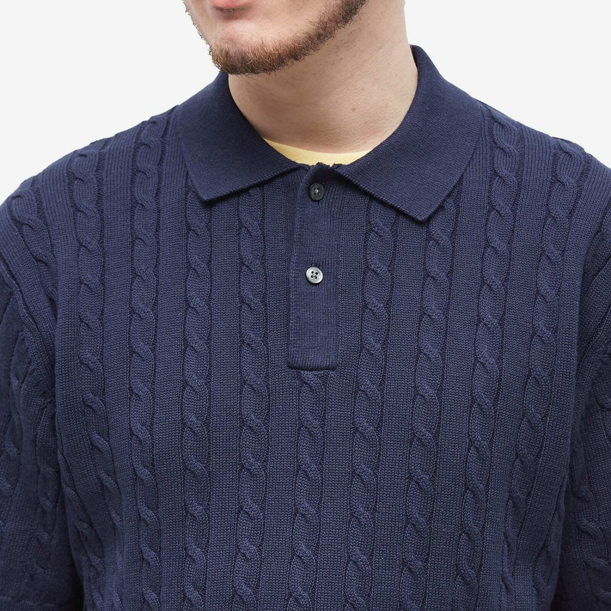 Beams Plus Men's Cable Knitted Polo Shirt in Navy Beams Plus