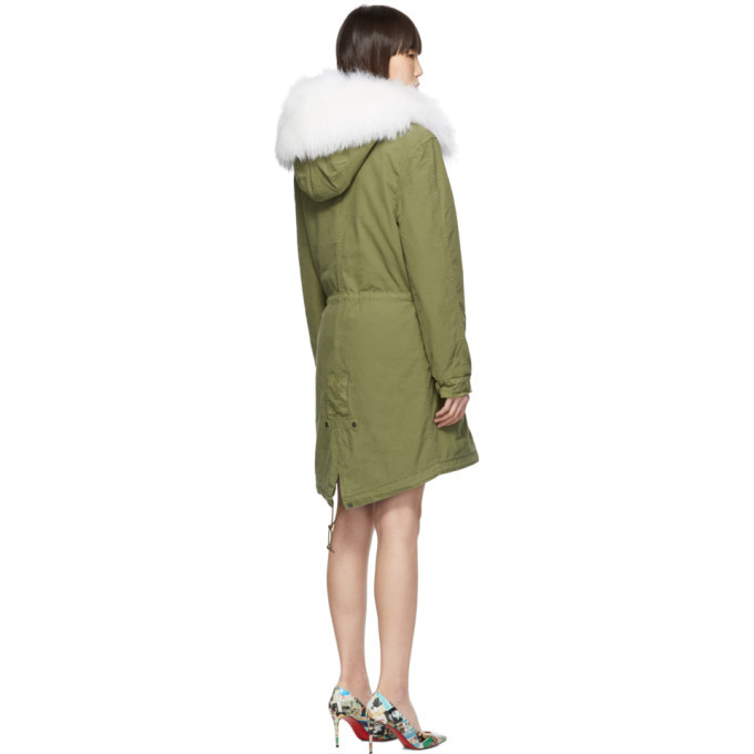 Mr and Mrs Italy Green Long Fur Army Parka
