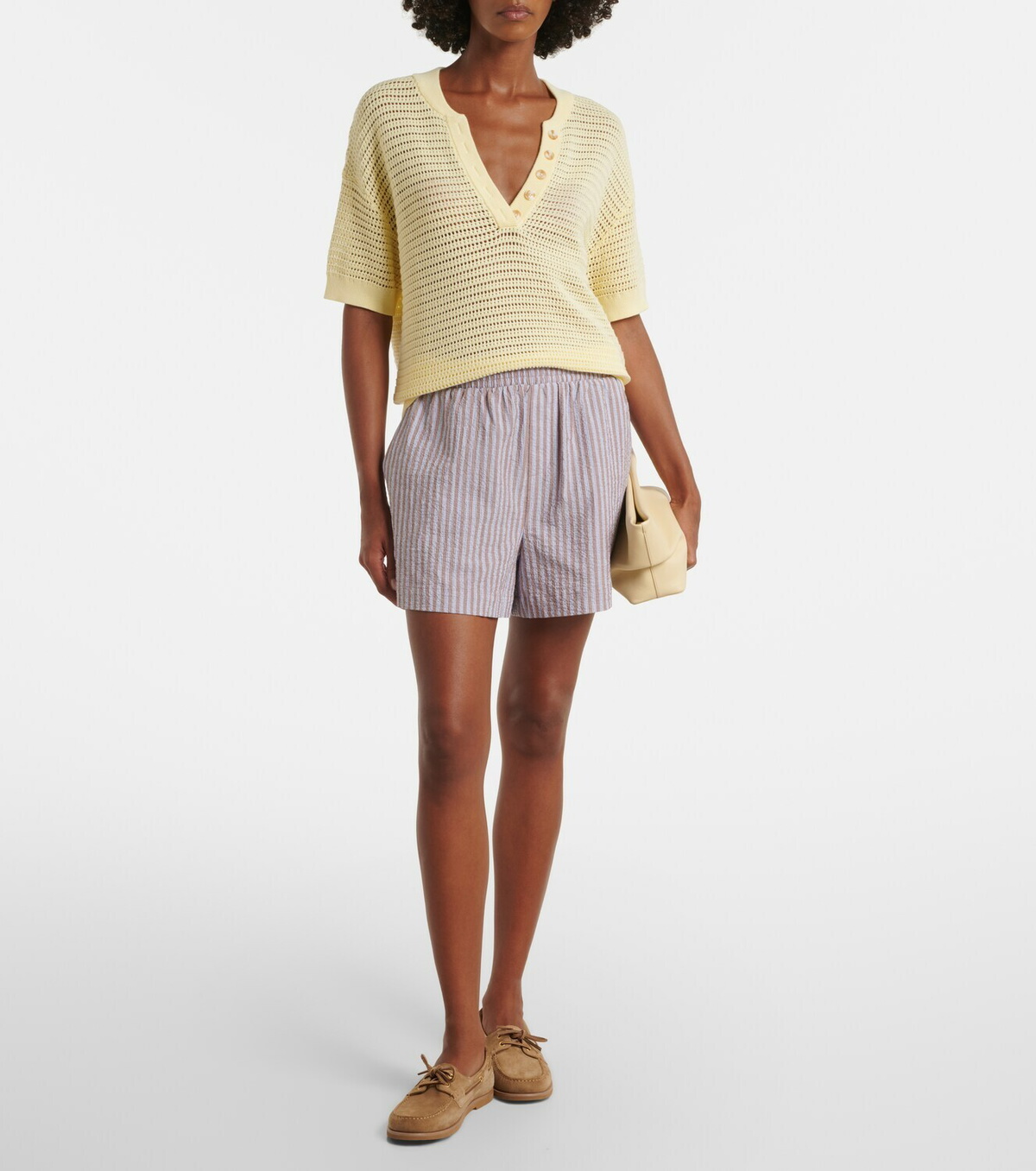 Varley Darina seersucker striped cotton shorts
