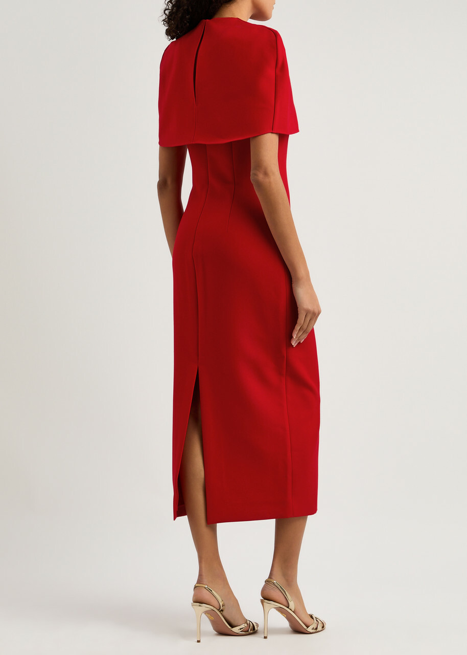 knee length dresses for ladies SAFFRON High Neck Crepe Midi Dress in Sage Porcelain Print main image 1
