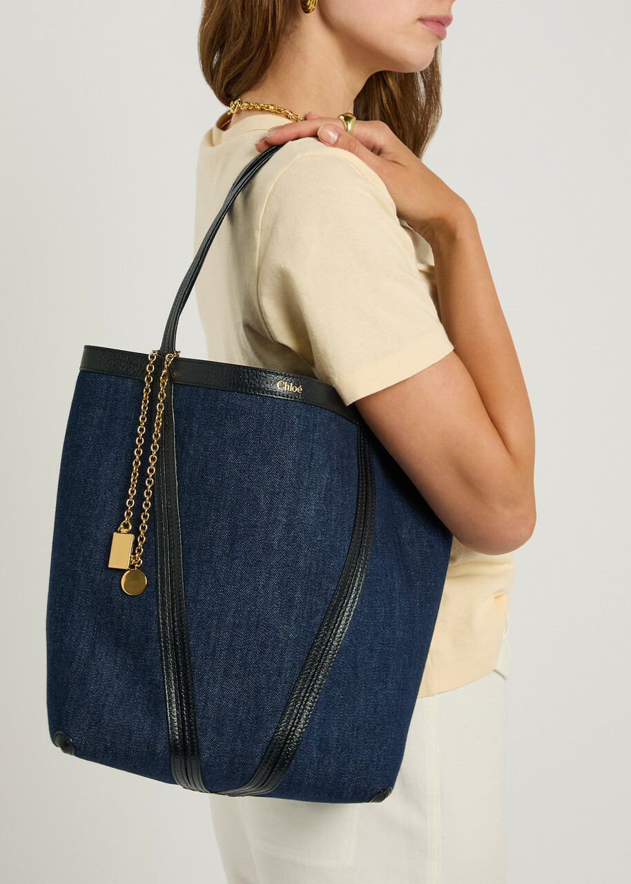 Chloe Spin Panelled Denim Tote - Blue - One Size