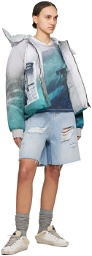 ERL Blue & Gray Printed Puffer Jacket