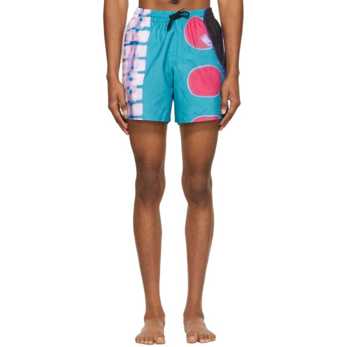 Photo: Dries Van Noten Blue and Pink Len Lye Edition Graphic Swim Shorts