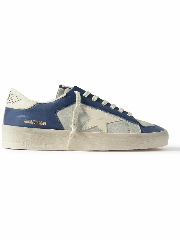 Photo: Golden Goose - Stardan Distressed Colour-Block Leather Sneakers - Blue