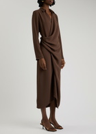 Paris Georgia Simone Draped Midi Shirt Dress Brown