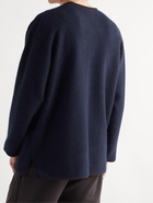 The Row - Enyel Crepe-Trimmed Brushed-Twill Cardigan - Blue