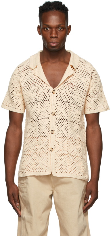 Photo: Nanushka Off-White Crochet Cover-Up Shirt