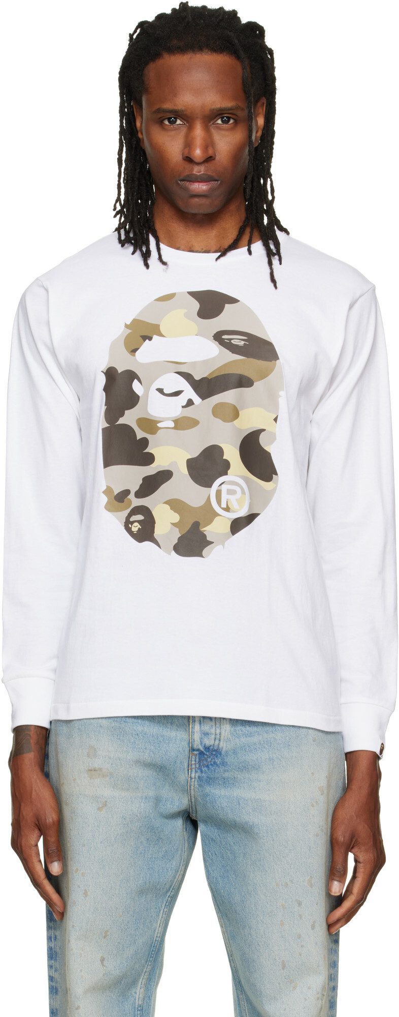 BAPE White Color Camo Big Ape Head Long Sleeve T-shirt A Bathing Ape