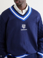 Polo Ralph Lauren - Wimbledon Logo-Embroidered Cable-Knit Cotton-Blend Fleece Sweater - Blue