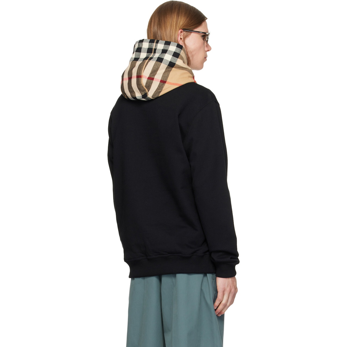 Burberry Black Check Hood Cotton Hoodie