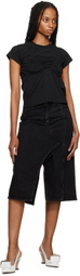 Pushbutton Black Paneled Denim Midi Skirt