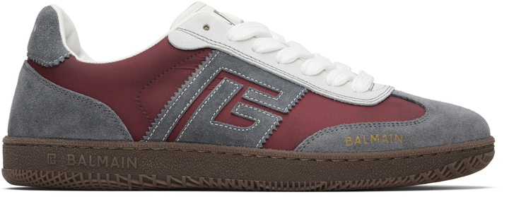 Photo: BALMAIN Gray & Burgundy 'Balmain Swan' Sneakers