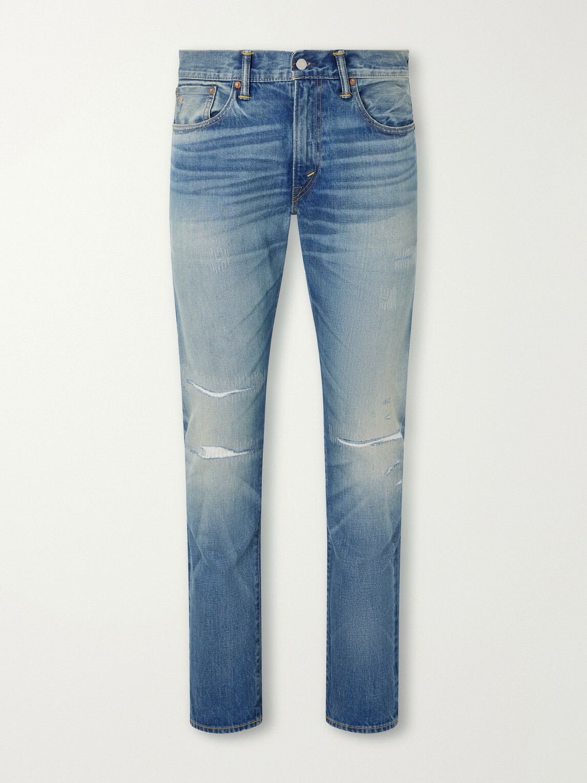 RRL - Distressed Slim-Fit Jeans - Blue