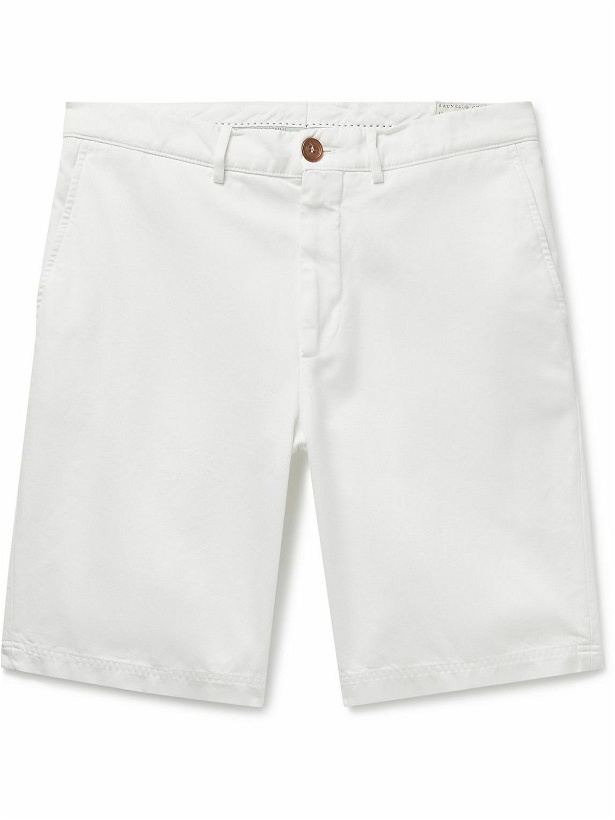 Photo: Brunello Cucinelli - Straight-Leg Cotton-Twill Bermuda Shorts - White