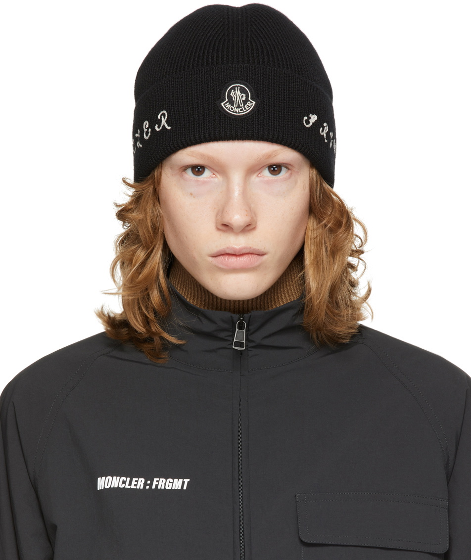 Moncler Genius 7 Moncler Fragment Hiroshi Fujiwara Black Embroidered Beanie