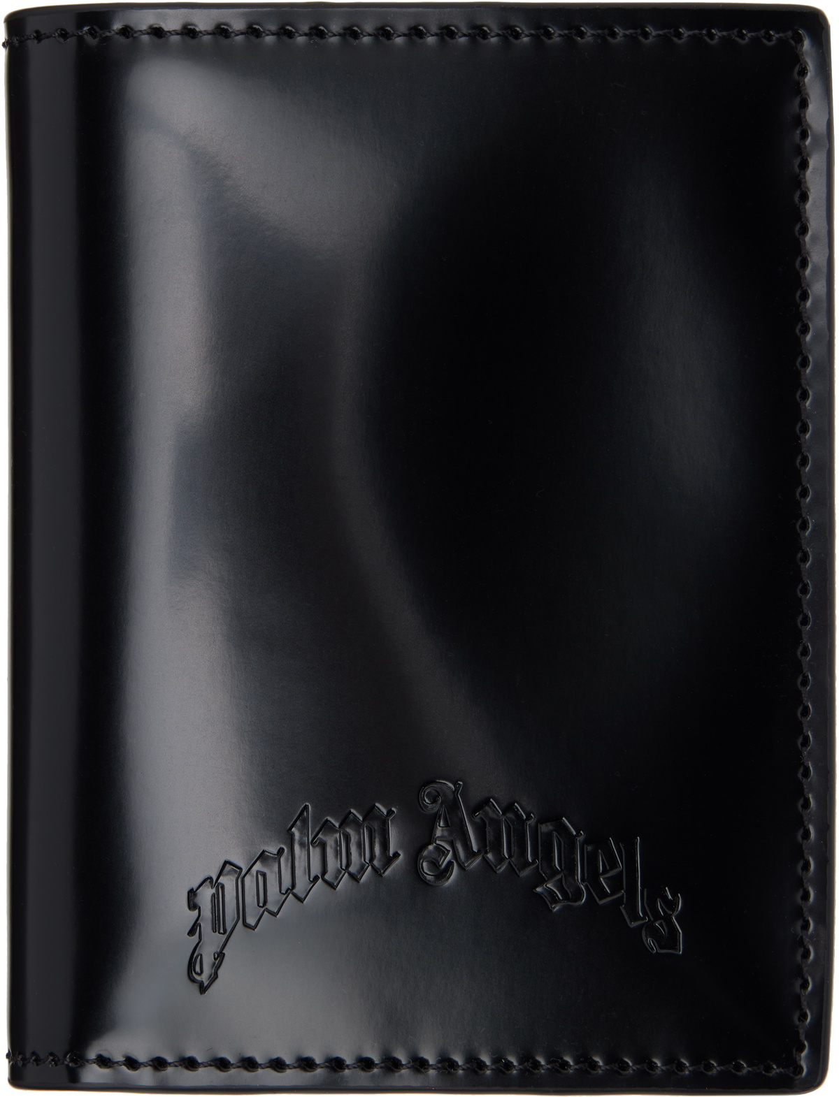 Palm Angels Black Curved Logo Leather Wallet