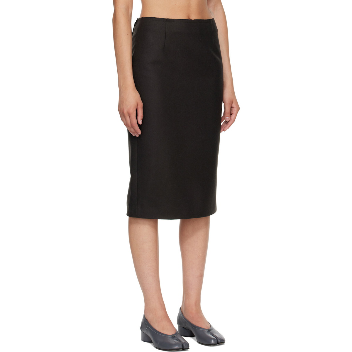 MM6 Maison Margiela Black Wool Felt Midi Skirt