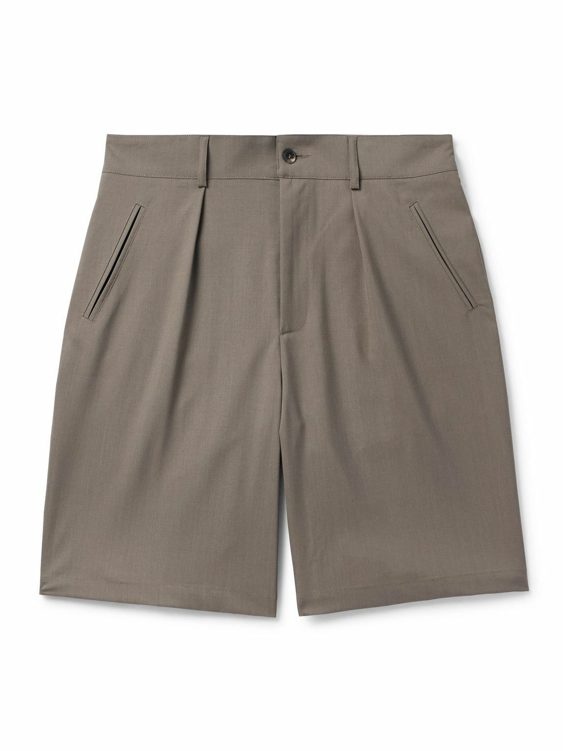De Bonne Facture - Straight-Leg Pleated Wool Shorts - Green